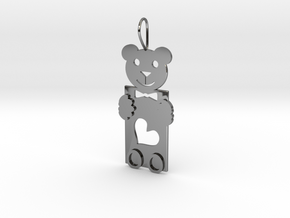 Teddy And Heart in Fine Detail Polished Silver