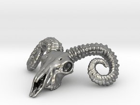 Large Ram Skull - Pendant in Natural Silver