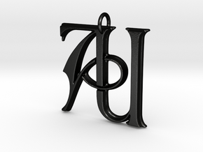 Monogram Initials AU Pendant in Matte Black Steel