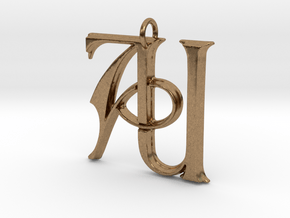 Monogram Initials AU Pendant in Natural Brass