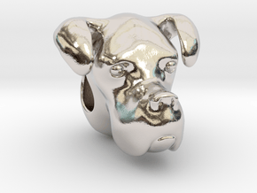 Boxer Dog Bracelet Charm in Rhodium Plated Brass