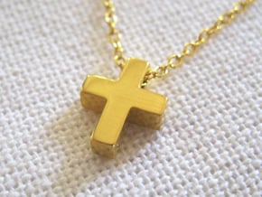 Small Simple Cross Pendant in 18k Gold Plated Brass