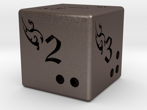 Fantasy six side dice in Polished Bronzed Silver Steel