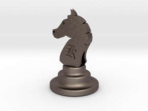 Chess Knight in Polished Bronzed Silver Steel
