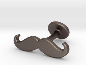 mustache cufflink in Polished Bronzed Silver Steel