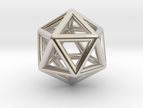 0601 Icosahedron E (a=10mm) #001 in Rhodium Plated Brass
