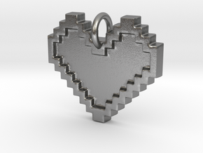 8-bit Heart - 29 cm in Natural Silver