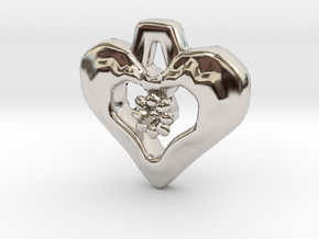 Heart Pendant with Gem holder in Rhodium Plated Brass