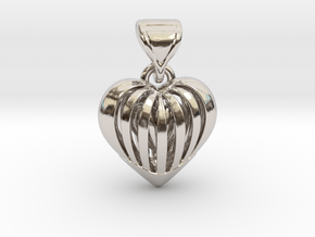 Coeur en cage in Rhodium Plated Brass