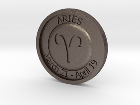Aries Coin in Polished Bronzed Silver Steel