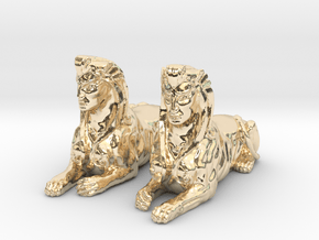 Pair of Sphinx Statues in 14k Gold Plated Brass