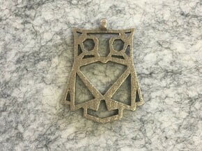 Geometric Owl Necklace in Polished Bronzed Silver Steel