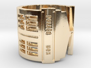 Dr. Who Tardis Overturned Ring in 14k Gold Plated Brass