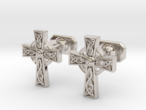 Celtic Cross Cufflinks in Rhodium Plated Brass