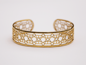 Intricate Geometric Pattern Cuff Bracelet in Polished Brass