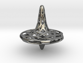 Septa-Fractal Spinning Top in Fine Detail Polished Silver