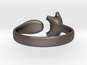 Cat Ring 1 in Polished Bronzed Silver Steel: Small