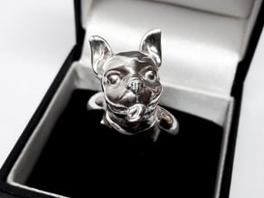 French Bulldog  ring in Fine Detail Polished Silver