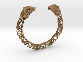 Viking wolf head bracelet size M in Natural Brass