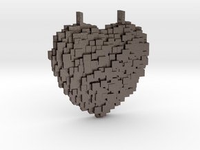 Pixelated Heart in Polished Bronzed Silver Steel