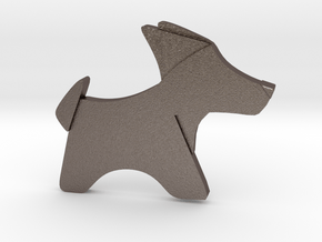 Origami Dog pendant in Polished Bronzed Silver Steel