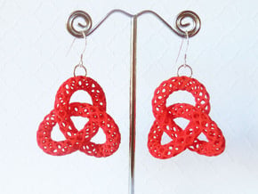 Trefoil -- Plastic 3D printed earrings in Red Processed Versatile Plastic