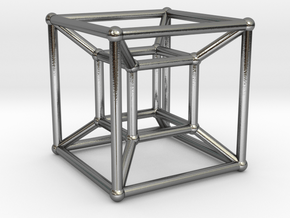 Tesseract - 4d Hypercube - E4 in Polished Silver