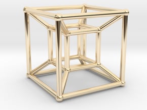 Tesseract - 4d Hypercube - E4 in 14k Gold Plated Brass