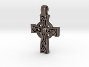 Celtic Cross Pendant in Polished Bronzed Silver Steel