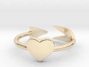 Arrow with one heart ring 17mm in 14k Gold Plated Brass