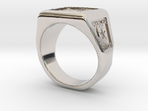 Ft. Lewis Manchus Square Ring in Rhodium Plated Brass