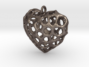 Voronoi Heart Piece Necklace in Polished Bronzed Silver Steel