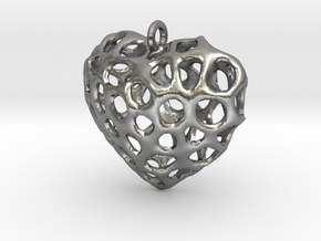 Voronoi Heart Piece Necklace in Natural Silver