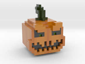 Pixel Pumpkin Head in Glossy Full Color Sandstone