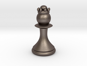 Pawns with Hats - Queen in Polished Bronzed Silver Steel: Small