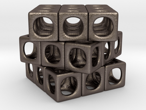 Rounded Cube in Polished Bronzed Silver Steel