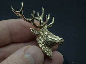 Deer head pendant in Polished Bronze