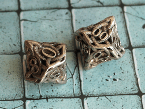 Celtic Percentile D10, D100 Two Dice Set in Polished Bronzed Silver Steel