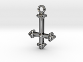 Inverted Cross Charm in Polished Silver