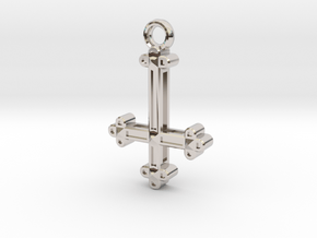 Inverted Cross Charm in Rhodium Plated Brass