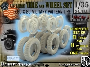 1-35 GMC Tire+Rims 750x20 Set4 in Tan Fine Detail Plastic