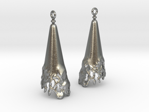Corroded Cone Earrings in Natural Silver