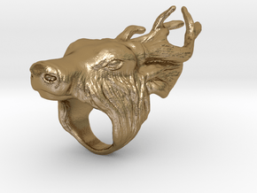 Buck Head Ring in Polished Gold Steel: 8 / 56.75