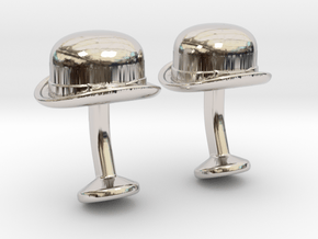 Bowler Hat Cufflinks in Rhodium Plated Brass