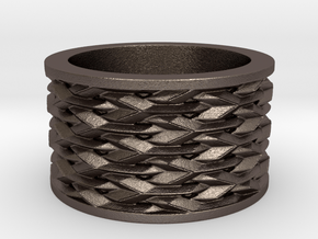 Basketweave Ring in Polished Bronzed Silver Steel: 6 / 51.5