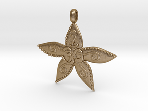 Starfish OM GOA Symbol Jewelry Necklace in Polished Gold Steel