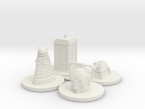 Monopoly type pawns Doctor Who in White Natural Versatile Plastic