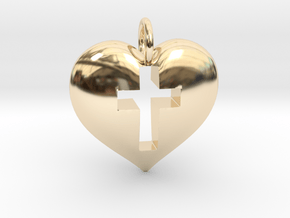 Cross Heart in 14k Gold Plated Brass