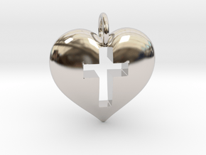 Cross Heart in Rhodium Plated Brass