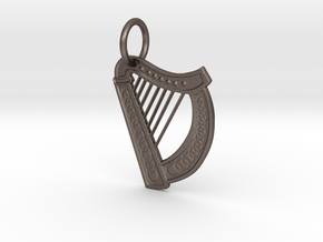 Celtic Harp Keychain in Polished Bronzed Silver Steel